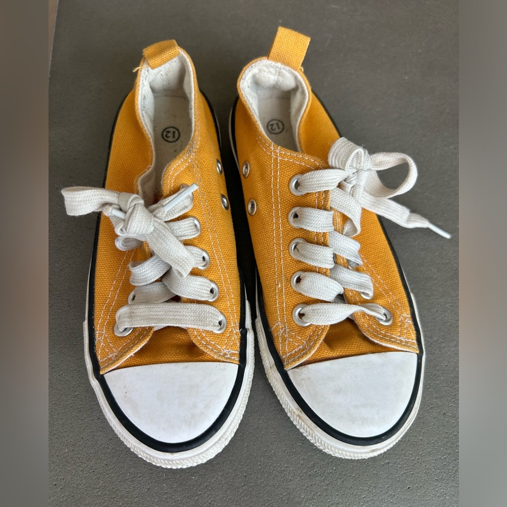 Kids Yellow Canvas Lace-Up Sneakers with White Toe Cap